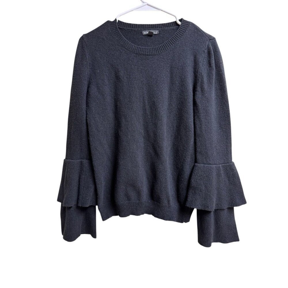 J.Crew Mercantile Wool Blend Ruffle Bell Sleeve Sweater Black S
